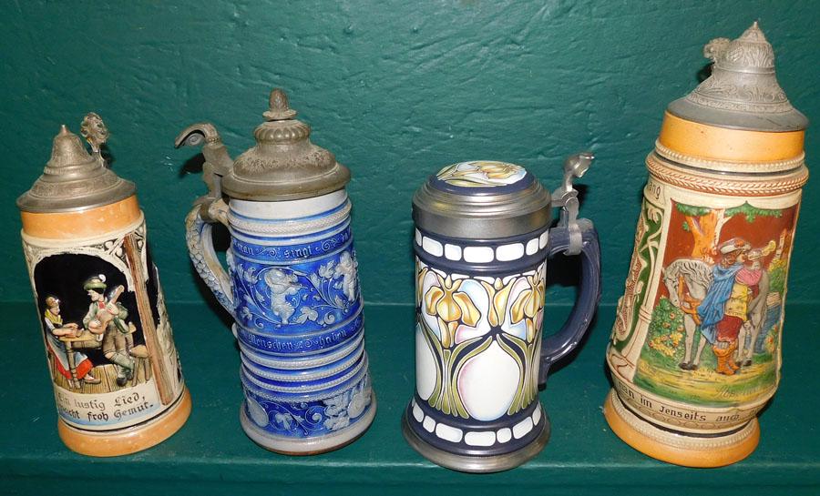 4 German Steins W/ Pewter Lids (1 of 2)