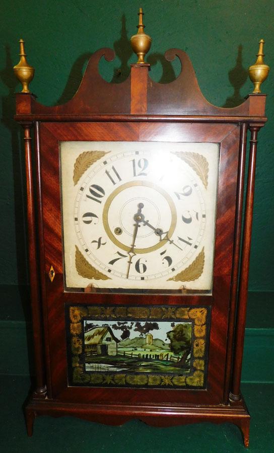 Antique Mahogany Reverse Painted Shelf Clock (1 of 4)