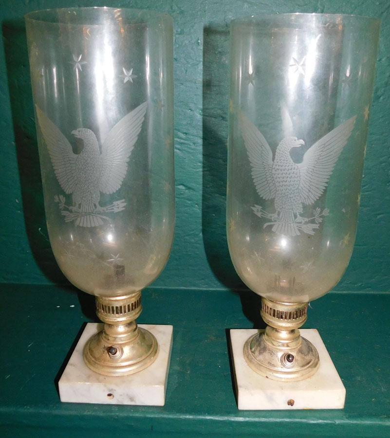 Pair Etched Eagle Marble Base Lamps (1 of 2)