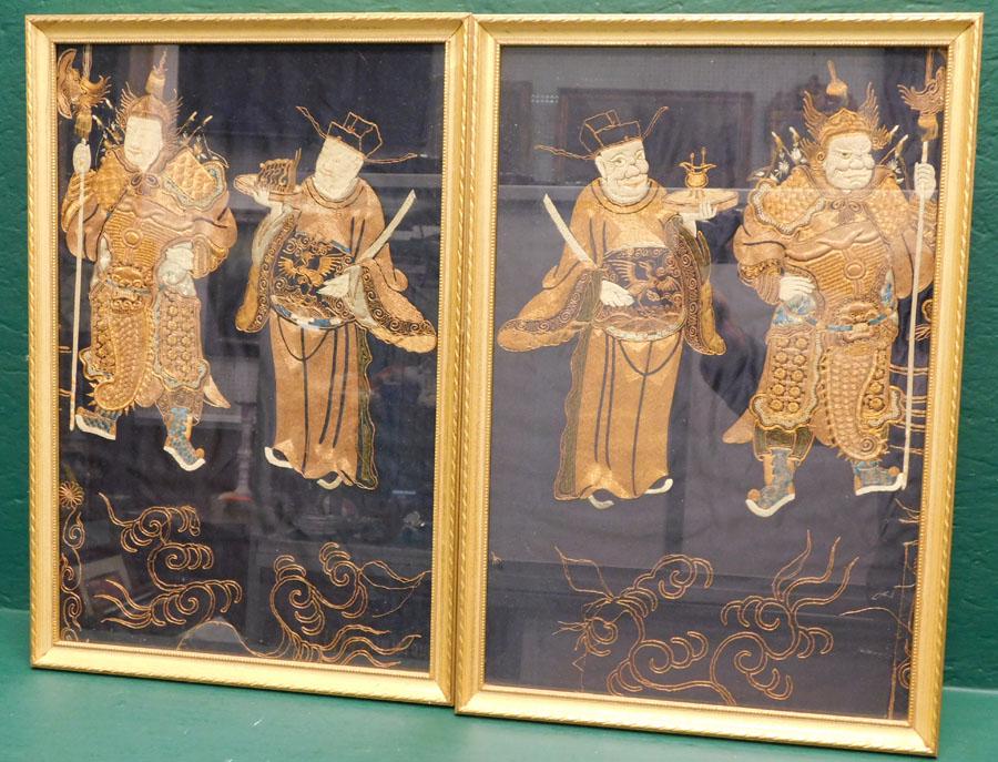 Pair Framed Oriental Gilt Embroidery's (1 of 4)