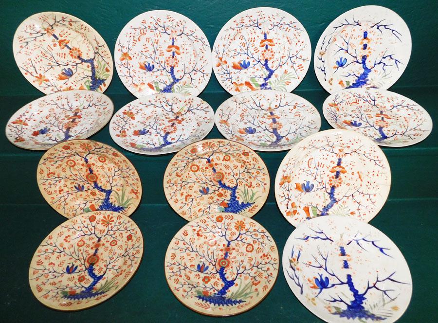 14 Pc Antique English Porcelain Plates W/ Staple Repair: 14 Pc Antique English Porcelain Plates W/ Staple Repair . 9" Dia (Largest)