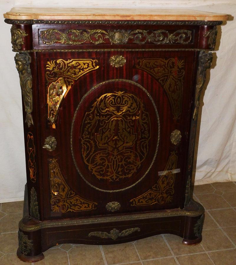 Mahogany Bronze Mount Marble Top Cabinet: Mahogany Bronze Mount Marble Top Cabinet. 34" W 16 1/2" D 40 1/2" H
