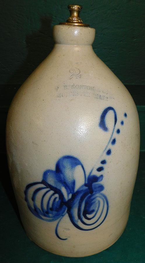 Blue Decorated Stone Ware Jug By FB. Norton & Co. (1 of 4)