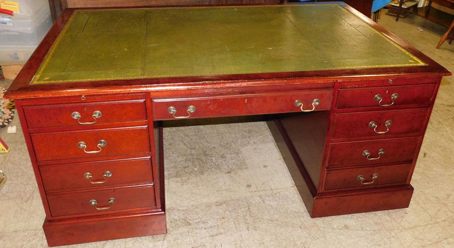 Burl Wood Tooled Leather Top Partners Desk (1 of 6)