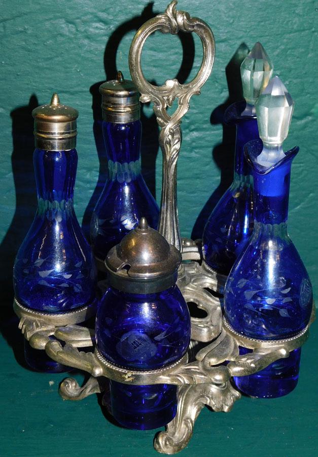 5 Pc Cobalt Blue Cut To Clear Cruet Set (1 of 4)