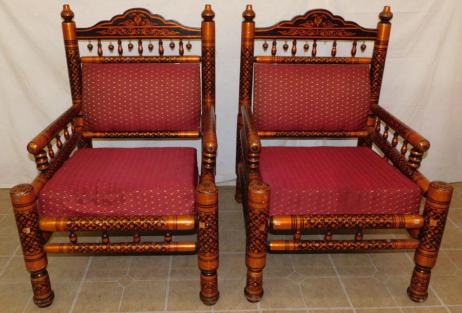 Pair Paint Decorated Arm Chairs (1 of 6)