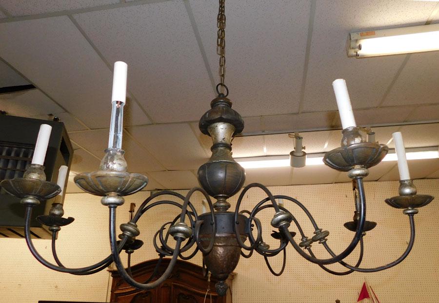 Wrought Iron & Wood 9 Light Chandelier (1 of 2)