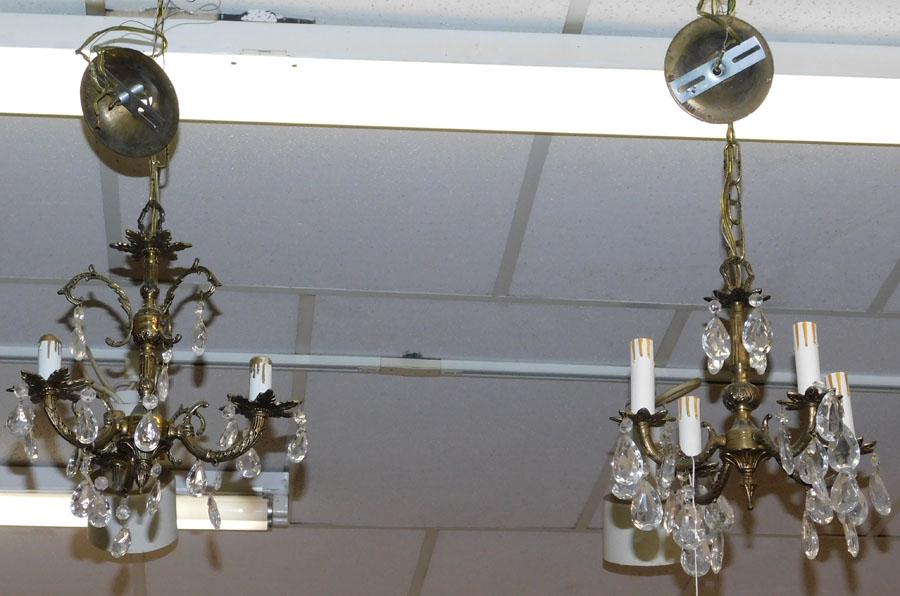 Pair Bronze & Crystal 4 Light Foyer Light Fixtures (1 of 2)