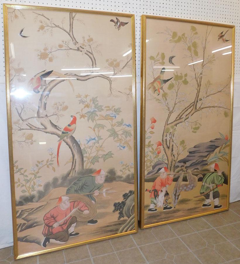 2 Framed Oriental Chelsea House Watercolors On Silk (1 of 8)