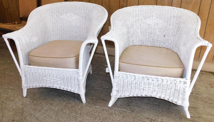 Pair of Wicker Chairs, (1 Arm & 1 Rocking Chair): Pair of Wicker Chairs, (1 Arm & 1 Rocking Chair). 31 1/4" W 29" D 31" H