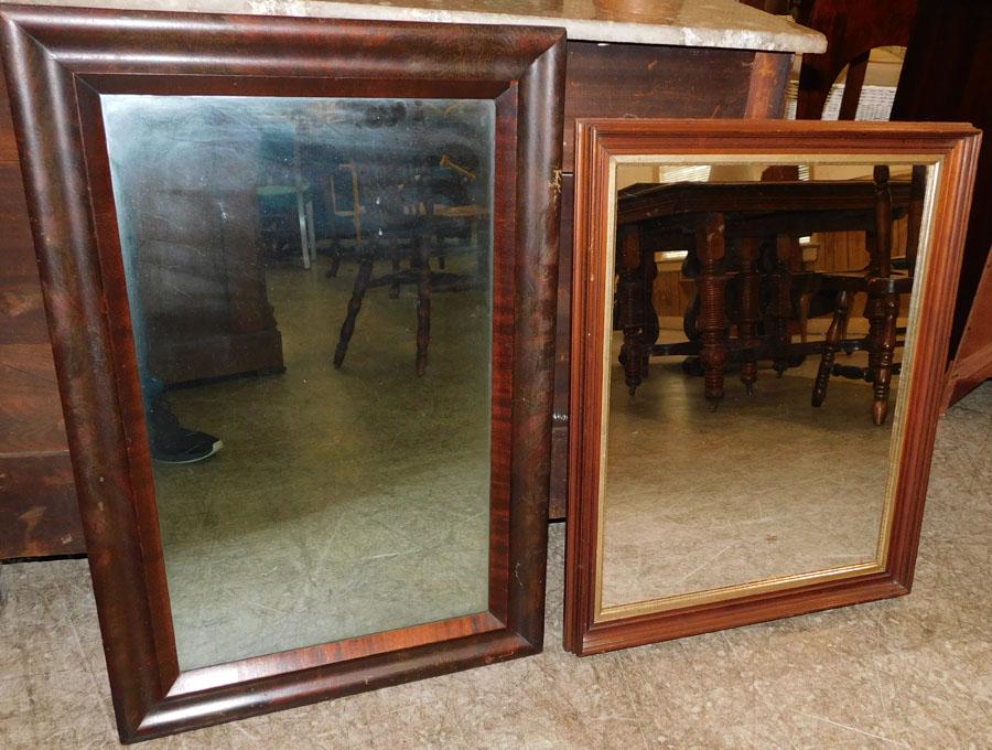 Ant Walnut Vict Framed Mirror & Mah Ogee Mirror: Antique Walnut Victorian Framed Mirror & Mahogany Ogee Framed Mirror . Up to 19 1/4" x 29"