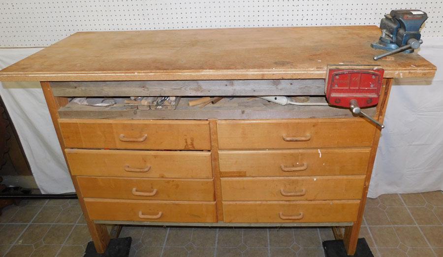6 Drawer Work Table With Vice & Contents: 6 Drawer Work Table With Vice & Contents . 63 1/2" W 30" D 48" H