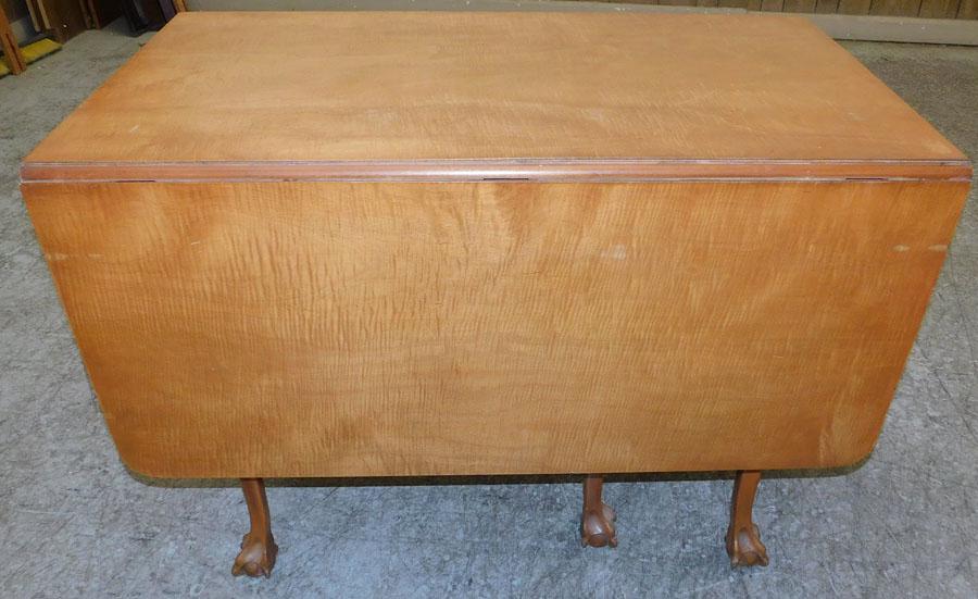 Tiger Maple Claw Foot Drop Leaf Dining Table: Tiger Maple Claw Foot Drop Leaf Dining Table. 42" W 24 3/4" D 30" H