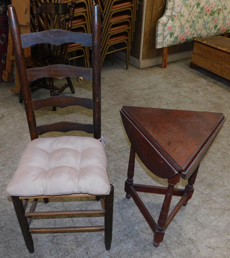 Ladder Back Side Chair & Cherry Drop Leaf Table: Ladder Back Side Chair & Cherry Drop Leaf Table. Up to 43 3/4" H