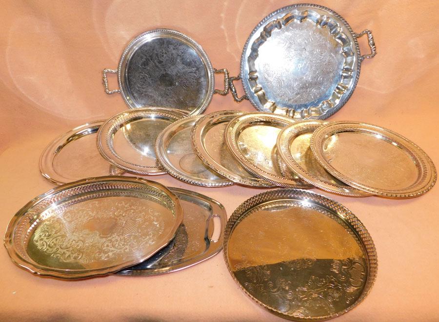 Lot of Silverplated Trays: Lot of Silverplated Trays . Up to 17" L