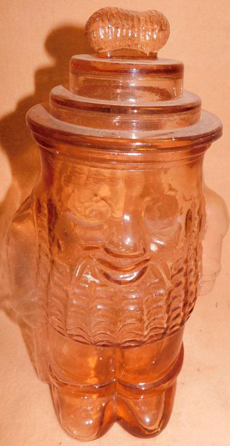 Mr. Peanut Pink Depression Jar (Damaged): Mr. Peanut Pink Depression Jar. 12 1/2" H (Left Arm has hole in glass)