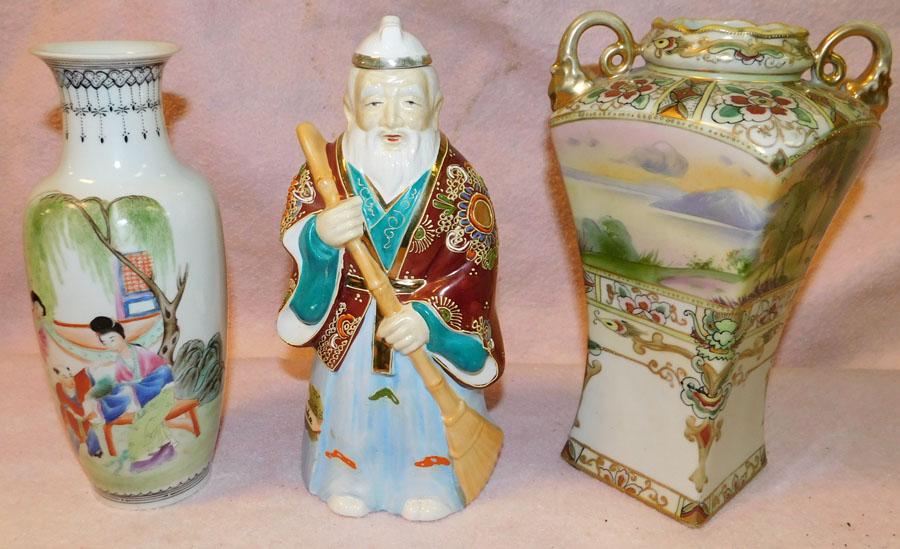 Oriental Figurine of Man, Vase, Nippon Vase: Oriental Figurine of Man, Vase, Nippon Vase. Up to 10" H