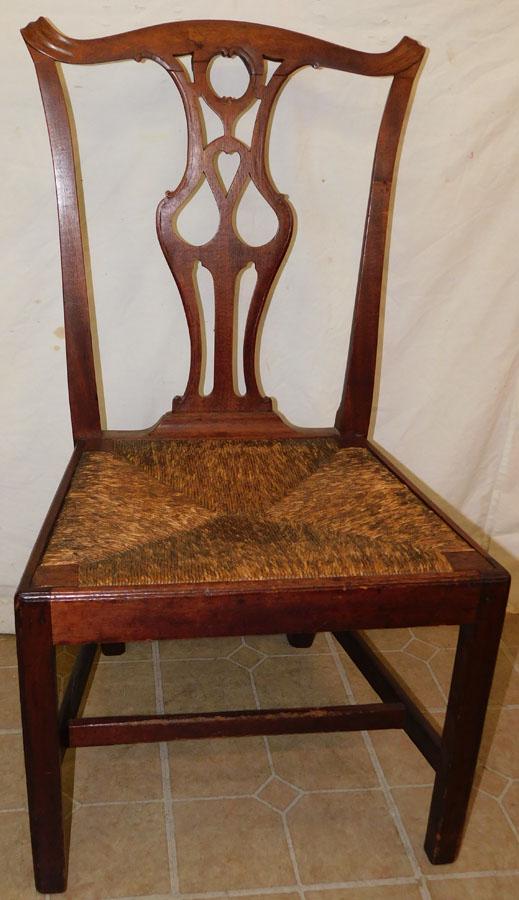 18th C Walnut Side Chair W/ Rush Seat (1 of 4)