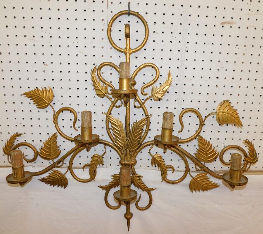 Gilt Metal Candle Sconce: Gilt Metal Candle Sconce. 32" W 28" H