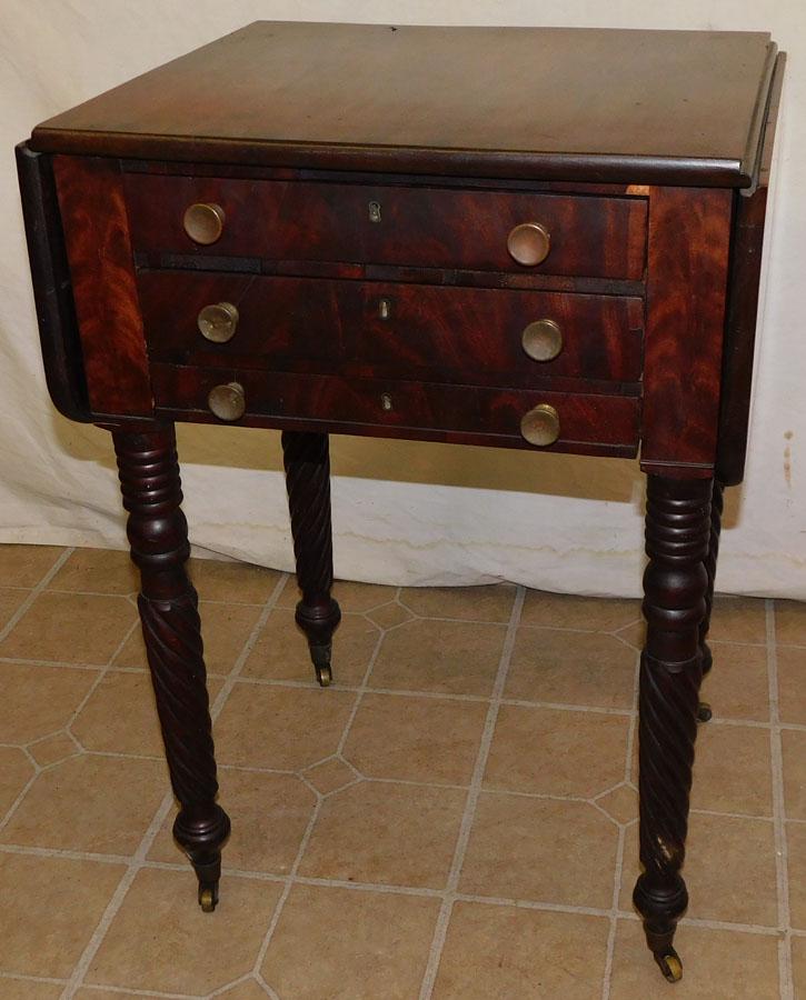19th C Mahogany Empire Drop Leaf 3 Dr Stand (1 of 5)