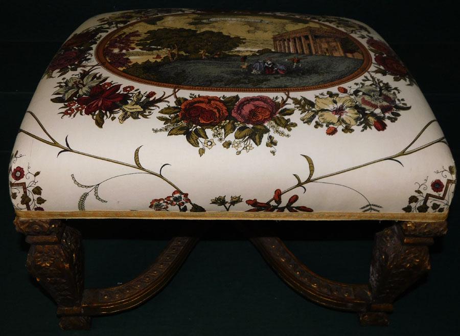 Antique Gilt Wood Stretcher Base Stool (1 of 5)