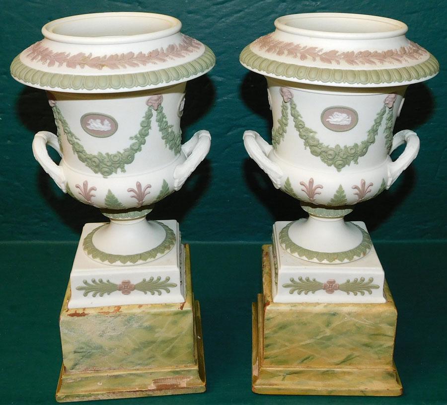 Pr Wedgwood Jasperware Tri-color Vases On Pedestals (1 of 5)