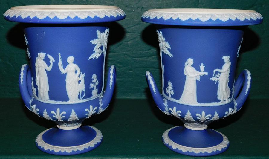 Pr 19th C Wedgwood Jasperware Ped. Vases (1 of 6)
