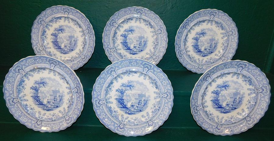 6 English Transferware Plates "Milanese Villas" (1 of 3)