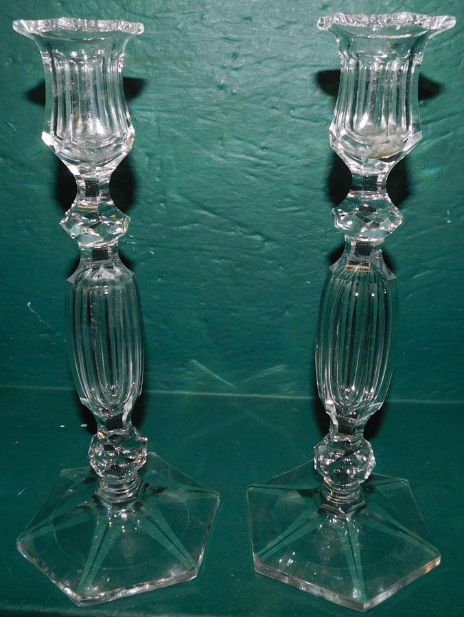 Pair Crystal Candlesticks W/Tear Drop Stems (1 of 3)