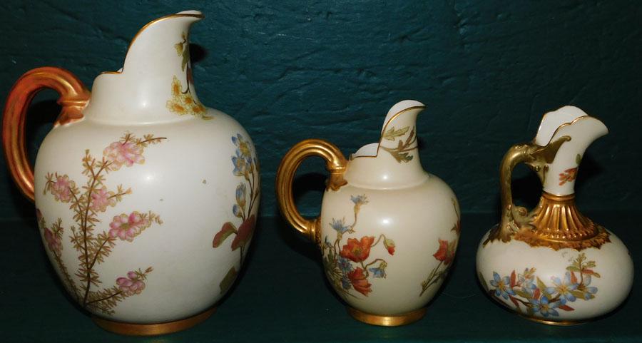 (3) 19th C Royal Worcester Porcelain Pitchers (1 of 6)