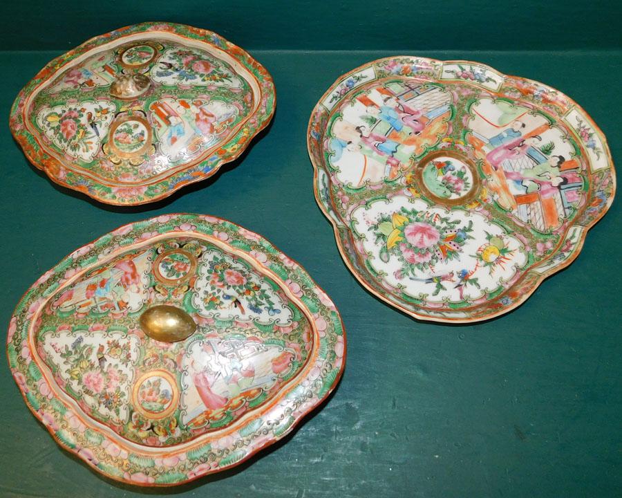 3 Pc 19th C Chinese Rose Medallion Porcelain (1 of 3)