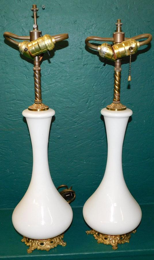 Pr Bristol Vases Made Into Lamps on Bronze Bases (1 of 2)