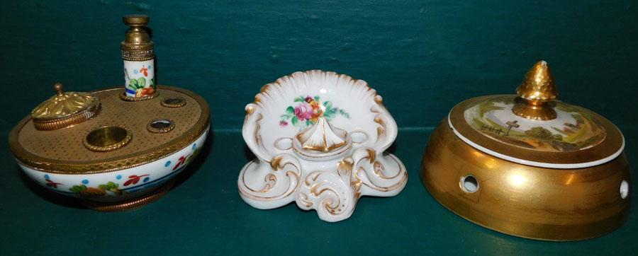 Three French Hand Painted Porcelain Inkwells (1 of 6)