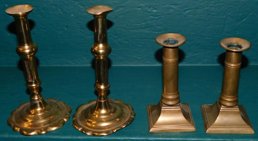 Two Pair Antique Brass Candlesticks (1 of 2)