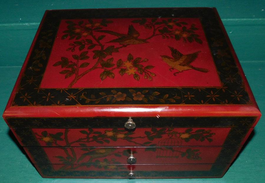 Paint Dec & Lacquered Oriental Flatware Box (1 of 5)