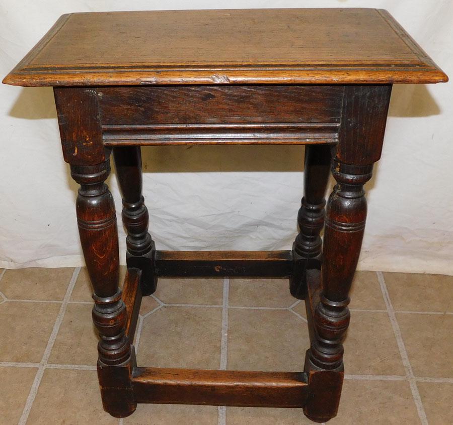 19th C Oak Stretcher Base Stool (1 of 2)