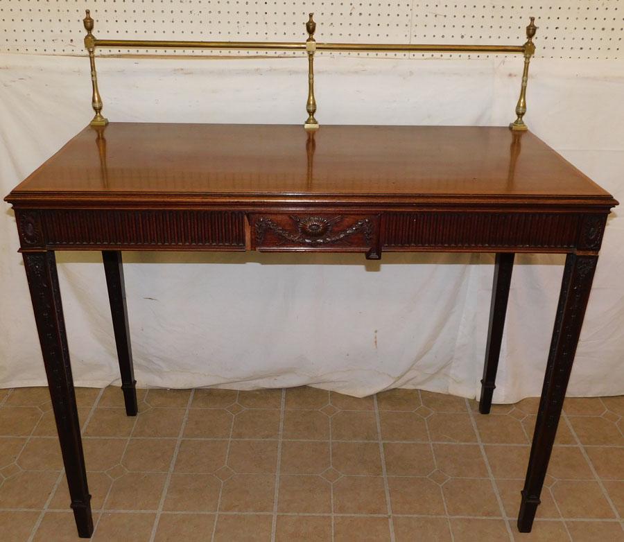 19th C Mah Inlay Adams Console W/ Brass Gallery: 19th C Mahogany Inlay Adams Console W/ Brass Gallery. 48" W 23 3/4" D 48" H