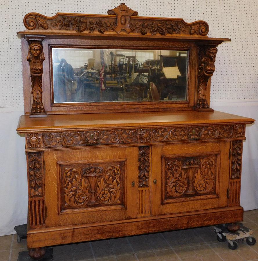 Oak Figural Carved Sideboard Attrib To R. J. Horner (1 of 9)