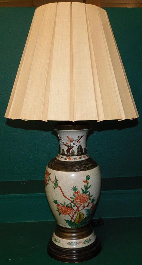 Oriental Crackleware Pnt Dec Vase Made Into Lamp (1 of 5)