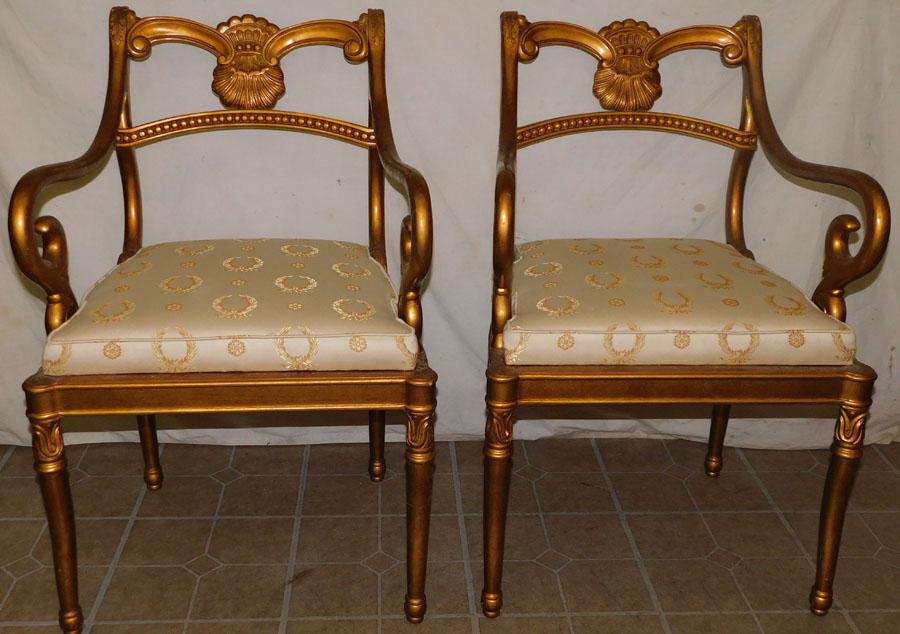 Pr Gold Pntd Carved Wood Regency Arm Chairs (1 of 8)