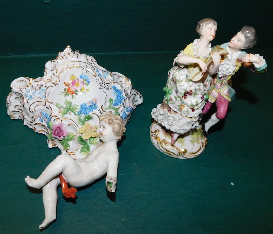 Dresden Porcelain Wall Pocket & Figurine (1 of 7)