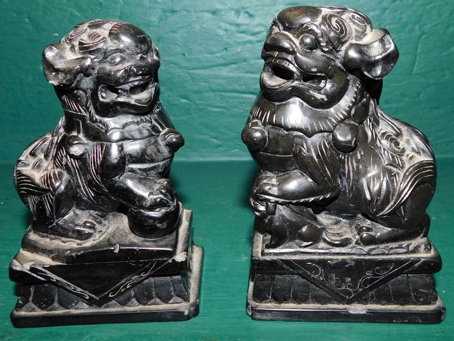 Pair Carved Stone Foo Dog Figurines (1 of 6)