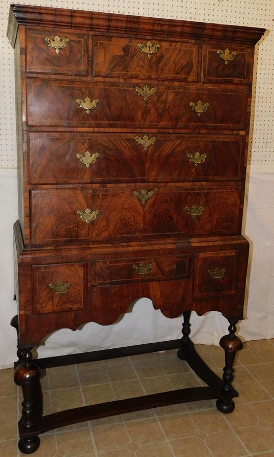 18th C Burl Walnut Inlay Wm & Mary Highboy (1 of 9)