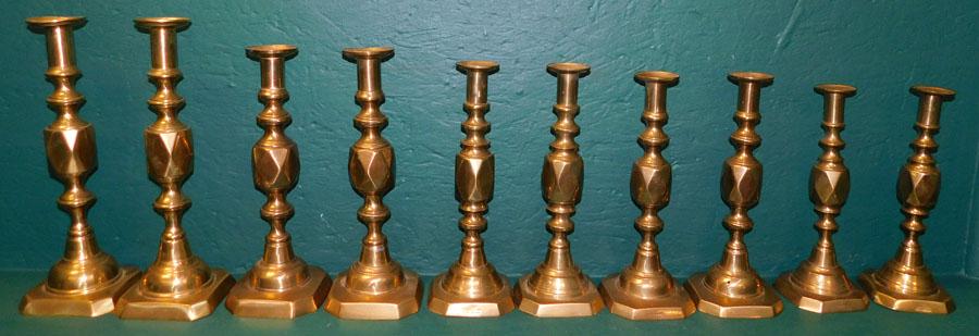 19th C Brass Diamond C/sticks Ace To Princess (1 of 10)