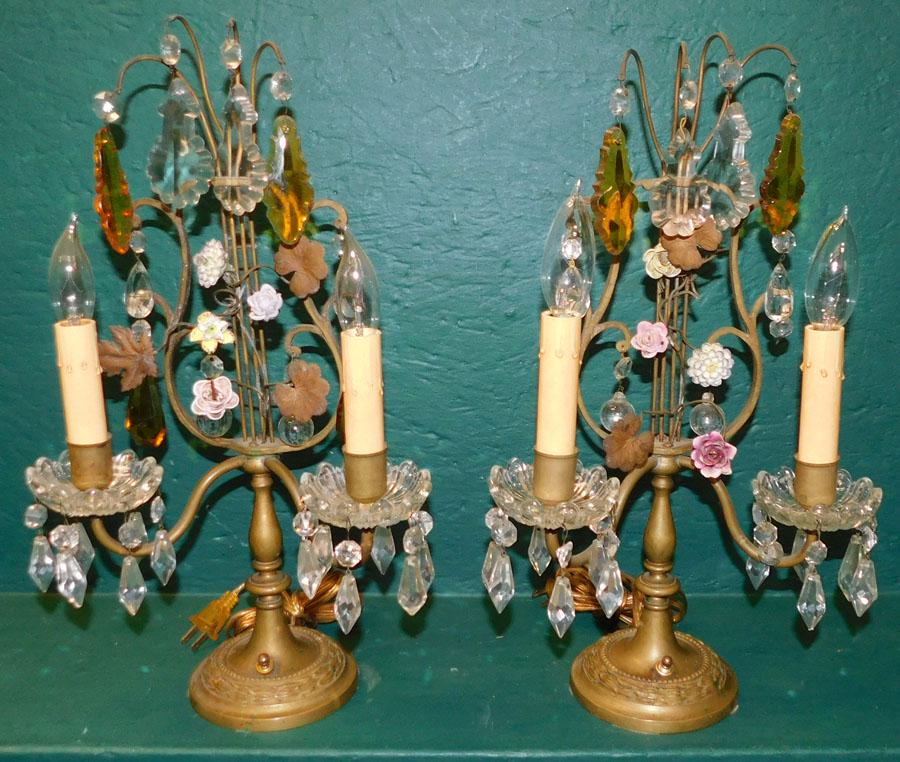 Pair Brass & Crystal Candelabra Lamps (1 of 5)