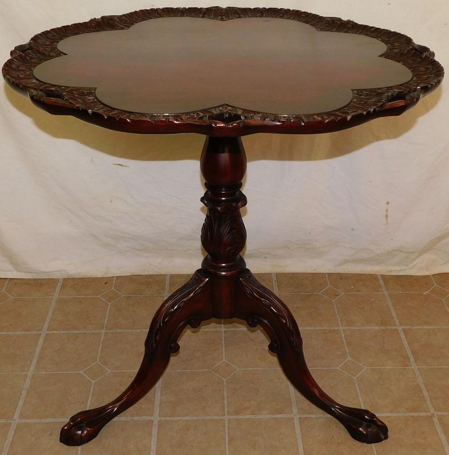 Mahogany Carved Ball & Claw Feet Tea Table: Mahogany Carved Ball & Claw Feet Tea Table. 30 1/2" Dia 30 1/2" H