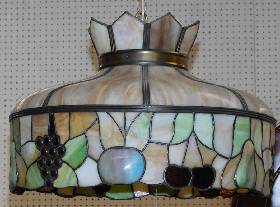 Leaded Stain Glass Light Fixture: Leaded Stain Glass Light Fixture. 20" Dia 12" H