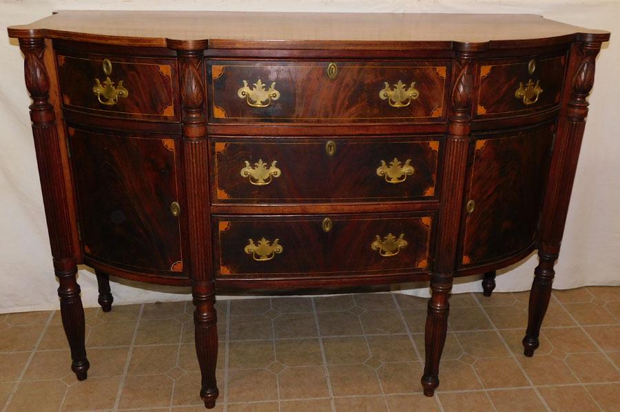 19th C Mahogany Inlaid Sheraton Side Board (1 of 9)