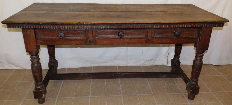 18th C Walnut Stretcher Base Table W/ 3 Drawers (1 of 8)