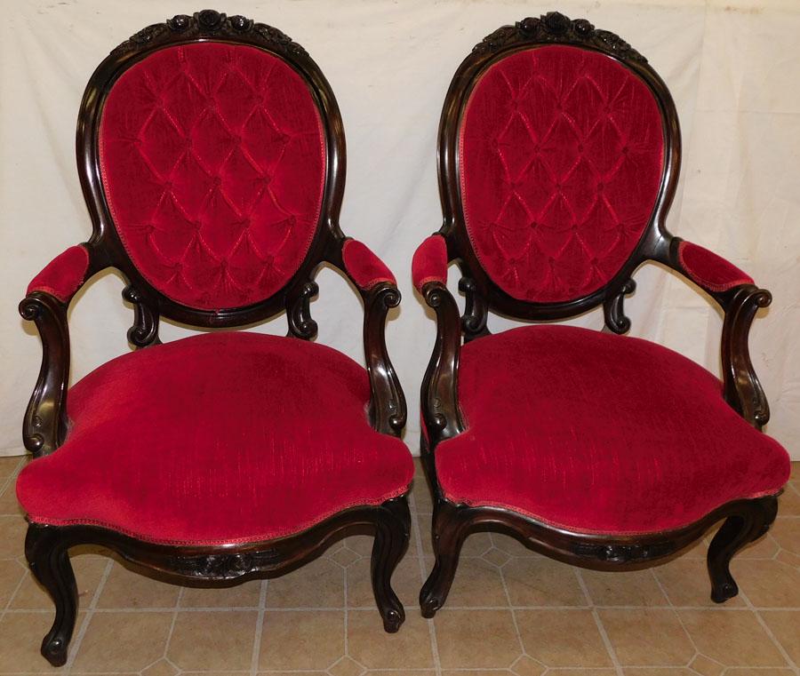 Pair Victorian Walnut Arm Chairs (1 of 4)
